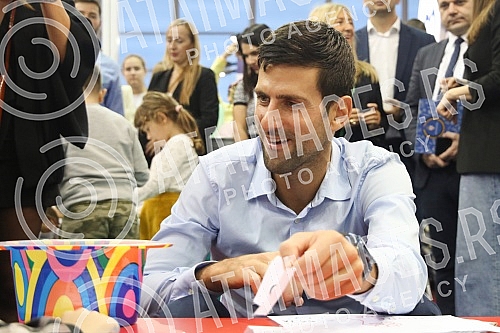 First Deputy Prime Minister and Minister of Education, Science and Technological Development Branko Ruzic with Novak and Jelena Djokovic visited the stand of the Ministry of Education, Science and Technological Development at the Education Fair in Ha