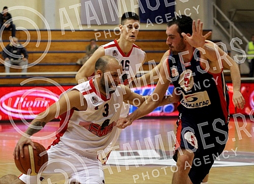 Utakmica sestog (6.) kola Kosarkaske lige Srbije (KLS) odigrana u Zelezniku izmedju KK FMP i KK Vojvodina Srbijagas.