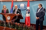 Press conference after the meeting of Milorad Dodik, with Zeljko Cvijanovic and Milan Telgetija, the president of the High judicial and prosecutorial council, who has been receiving death threats these days.Konferencija za medije posle sastanka Mil
