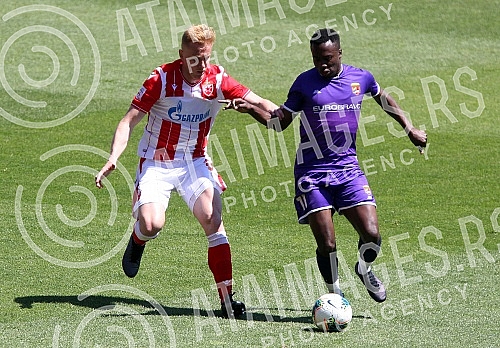 Training match between FC Red Star and FC Graficr played at the Rajko Mitic stadium. Trening utakmica FK Crvena zvezda i FK Graficar odigrana na stadionu Rajko Mitic.