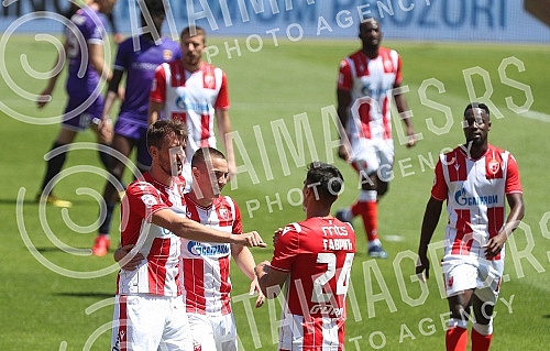 Training match between FC Red Star and FC Graficr played at the Rajko Mitic stadium. Trening utakmica FK Crvena zvezda i FK Graficar odigrana na stadionu Rajko Mitic.