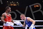 2021 Olympic Boxing World Championships - Stark Arena. Round 32, Middleweight (75kg), Kevin Schumann (Germany) (RED) vs Almir Memic (Serbia).Svetsko prvenstvo u olimpijskom boksu 2021 - Stark arena.