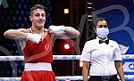 2021 Olympic Boxing World Championships - Stark Arena. Round 32, Light Welterweight (63.5kg), Kerem Oezmen (Turkey) (RED) vs Pavel Fedorov (Serbia).Svetsko prvenstvo u olimpijskom boksu 2021 - Stark arena.