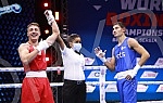 2021 Olympic Boxing World Championships - Stark Arena. Round 32, Light Welterweight (63.5kg), Kerem Oezmen (Turkey) (RED) vs Pavel Fedorov (Serbia).Svetsko prvenstvo u olimpijskom boksu 2021 - Stark arena.