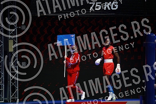 2021 Olympic Boxing World Championships - Stark Arena. Round 32, Men's Middle (75kg), Yoenlis Felician Hernandez Martinez (Cuba) (RED) vs Zharkynbek Turatov (Turkey).Svetsko prvenstvo u olimpijskom boksu 2021 - Stark arena.