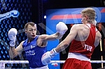 2021 Olympic Boxing World Championships - Stark Arena. Round 32, Light Heavyweight (80kg), Kaan Aykutsun(Turkey) (RED) vs Vladimir Mironchikov (Serbia).Svetsko prvenstvo u olimpijskom boksu 2021 - Stark arena.