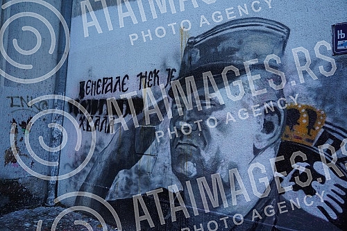 Activists Aida Corovic and Jelena Jacimovic Jachim threw eggs at a mural by Ratko Mladic, painted on the corner of Njegoseva and Aleksa Nenadovic.Aktivistkinje Aida Corovic i Jelena Jacimovic Jachim gadjale su jajima mural Ratka Mladica, koji je os