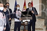 The President of the Republic of Serbia, Aleksandar Vucic, met with the winner of the bronze medal at the World Boxing Championship, Vladimir Mironcikov, and the delegation of the Boxing Association of Serbia. Predsednik Republike Srbije Aleksandar