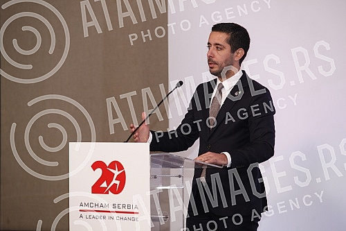Minister of Construction, Transport and Infrastructure Tomislav Momirovic, US Ambassador Anthony Godfrey and AmCham President Zoran Petrovic spoke at the Hyatt Hotel at the business talks of the American Chamber of Commerce in Serbia (AmCham).U hot