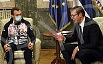 The President of the Republic of Serbia, Aleksandar Vucic, met with the winner of the bronze medal at the World Boxing Championship, Vladimir Mironcikov, and the delegation of the Boxing Association of Serbia. Predsednik Republike Srbije Aleksandar