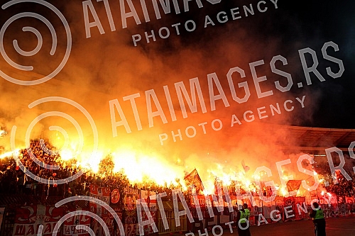 Friendly football match between FK Crvena Zvezda and Olympiacos Pireaus played at Rajko Mitic stadium. Prijateljska utakmica izmedju FK Crvena Zvezda i Olympiacos odigrana na stadionu Rajko Mitic.