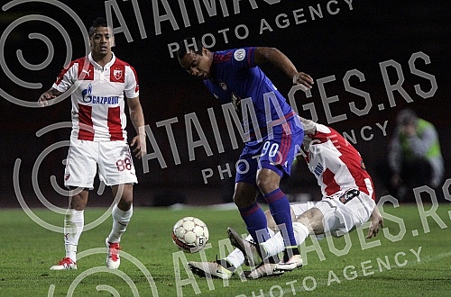 Friendly football match between FK Crvena Zvezda and Olympiacos Pireaus played at Rajko Mitic stadium. Prijateljska utakmica izmedju FK Crvena Zvezda i Olympiacos odigrana na stadionu Rajko Mitic.