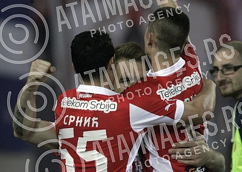 Friendly football match between FK Crvena Zvezda and Olympiacos Pireaus played at Rajko Mitic stadium. Prijateljska utakmica izmedju FK Crvena Zvezda i Olympiacos odigrana na stadionu Rajko Mitic.