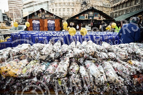 On the Republic Square held a traditional event Bakers' Union of Serbia and crushing Christmas cesnica (Serbian traditional cake)Na Trgu Republike odrzana tradicionalna manifestacija Unije pekara Srbije i lomljenje Bozicne cesnica (Srpska tradiciona
