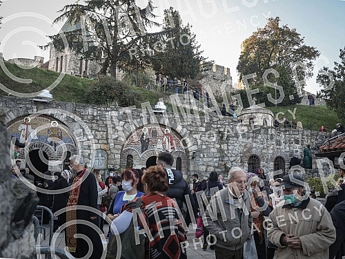 Orthodox believers in front of the Church of St. Petka on Kalemegdan on the occasion of the baptism of St. Petka.Pravoslavni vernici ispred Crkve Svete Petke na Kalemegdanu povodom krsne slave Sveta Petka.