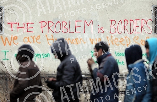 Abandoned hangar behind the bus and train station where the migrants from war-torn countries (Middle East) have found refuge on the road to European Union countries.Napusteni hangar iza autobuske i zelezniccke stanice na kome su migranti iz ratom za