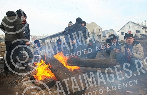 Abandoned hangar behind the bus and train station where the migrants from war-torn countries (Middle East) have found refuge on the road to European Union countries.Napusteni hangar iza autobuske i zelezniccke stanice na kome su migranti iz ratom za