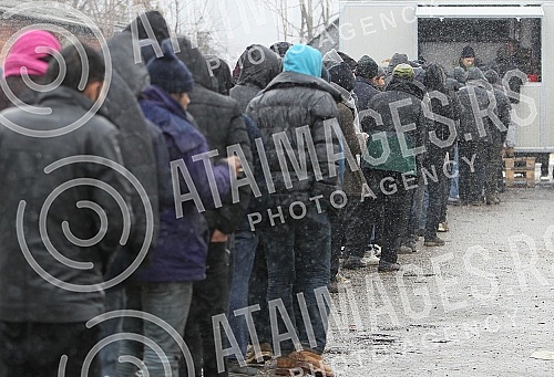 Abandoned hangar behind the bus and train station where the migrants from war-torn countries (Middle East) have found refuge on the road to European Union countries.Napusteni hangar iza autobuske i zelezniccke stanice na kome su migranti iz ratom za