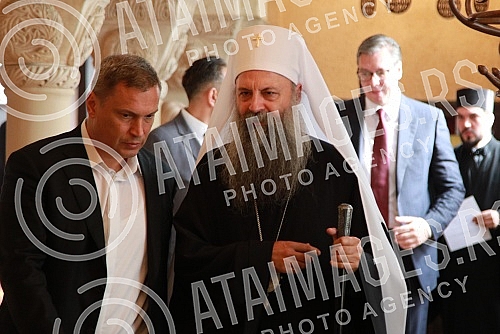The President of the Republic of Serbia, Aleksandar Vucic, met in the premises of the Serbian Patriarchate with His Holiness Patriarch Porphyry of Serbia, on the occasion of the 80th anniversary of the establishment of the concentration system and de