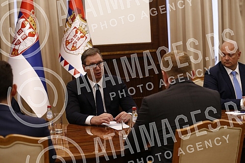 The President of the Republic of Serbia, Aleksandar Vucic, during consultations on the candidate for Prime Minister with representatives of the election list Marinika Tepic - United for the Victory of Serbia.Predsednik Republike Srbije Aleksandar V