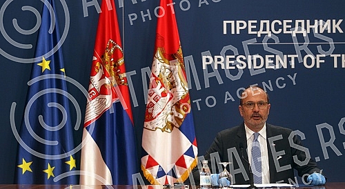 At the Palace of Serbia, President of Serbia Aleksandar Vucic met with ambassadors of EU member states in Serbia.U Palati Srbija predsednik Srbije Aleksandar Vucic sastao se sa ambasadorima zemalja clanica EU u Srbiji.