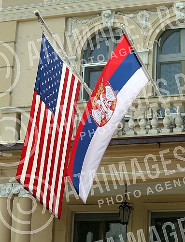Minister of Foreign Affairs of Serbia Ivica Dacic and Kyle Randolph Scott - US ambassador have highlighted the Serbian flag at the residence. This marked the 100th anniversary of the Serbian flag being highlighted as the first flag of a foreign count