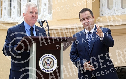 Minister of Foreign Affairs of Serbia Ivica Dacic and Kyle Randolph Scott - US ambassador have highlighted the Serbian flag at the residence. This marked the 100th anniversary of the Serbian flag being highlighted as the first flag of a foreign count