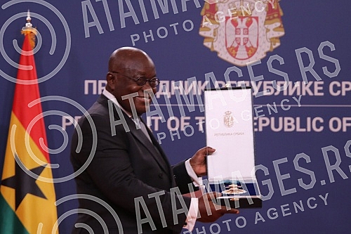 Ceremony of awarding the Order of the Republic of Serbia on the ribbon to the President of the Republic of Ghana, Nana Addo Dankwa Akufo-Addo.Ceremonija urucenja Ordena Republike Srbije na lenti predsedniku Republike Gane, Nana Ado Dankva Akufo-Ado