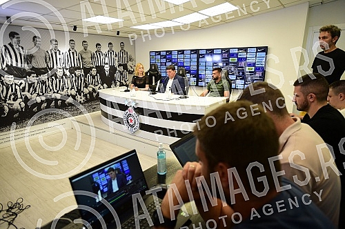 Gordan Petric, coach of FC Partizan and Igor Vujacic, player, held a press conference on the occasion of the upcoming Conference League playoff match against FC Hamrun SpartansGordan Petric, trener FK Partizan i Igor Vujacic, igrac, odrzali su konf