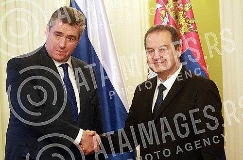 The President of the National Assembly Ivica Dacic met with the Speaker of the Committee on International Affairs of the State Duma of the Federal Assembly of the Russian Federation Leonid Slutsky.Predsednik Narodne skpustine Ivica Dacic sastao se 