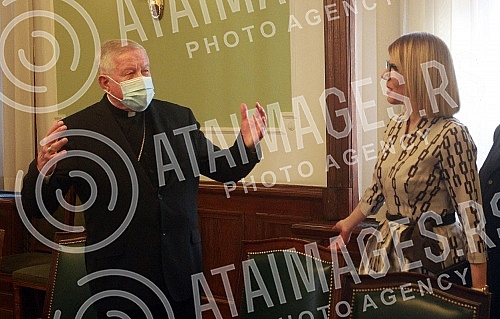 MP Andrijana Avramov met in the House of the National Assembly with Belgrade Archbishop and Metropolitan Monsignor Stanislav Hocevar, Major and Chief Military Chaplain Don Goran Avramov, Second Secretary of the Vatican Embassy Don Aleksandar Ninkovic