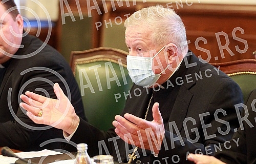 MP Andrijana Avramov met in the House of the National Assembly with Belgrade Archbishop and Metropolitan Monsignor Stanislav Hocevar, Major and Chief Military Chaplain Don Goran Avramov, Second Secretary of the Vatican Embassy Don Aleksandar Ninkovic