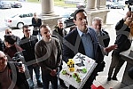 Nemanja Sarovic, leader of the Faith, Love, Hope movement, brought a cake for Goran Vesic for his birthday, which presented symbols of Vesic's leadership of Belgrade - a yellow excavator, demolition in Herzegovina, destruction of institutions, destru