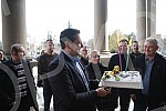 Nemanja Sarovic, leader of the Faith, Love, Hope movement, brought a cake for Goran Vesic for his birthday, which presented symbols of Vesic's leadership of Belgrade - a yellow excavator, demolition in Herzegovina, destruction of institutions, destru