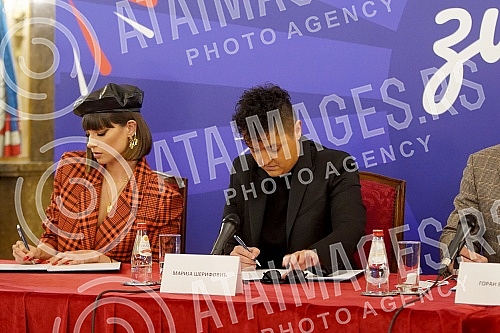 At the press conference in the Old Palace, the Deputy Mayor of Belgrade, Goran Vesic, presented the performers who will perform at the spectacular New Year's Eve 2022, organized by the City of Belgrade.Na konferenciji za medije u Starom dvoru zamen