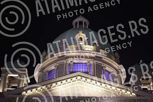 Exterior of the House of the National Assembly of Serbia located on Nikola Pasic Square in downtown Belgrade capital of the Republic of Serbia.Eksterijer Doma Narodne skupstine Srbije koji se nalazi na Trgu Nikole Pasica u centru Beograda, glavnog 