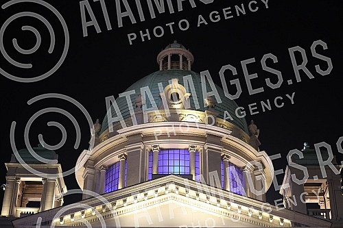Exterior of the House of the National Assembly of Serbia located on Nikola Pasic Square in downtown Belgrade capital of the Republic of Serbia.Eksterijer Doma Narodne skupstine Srbije koji se nalazi na Trgu Nikole Pasica u centru Beograda, glavnog 