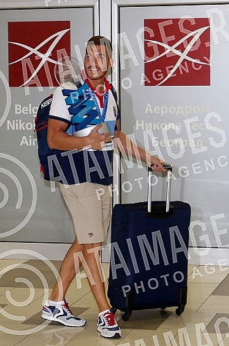 Arrival of the Serbian water polo team at the airport 