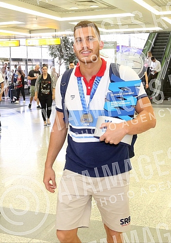 Arrival of the Serbian water polo team at the airport 