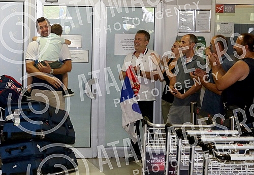 Arrival of the Serbian water polo team at the airport 
