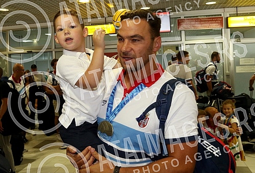Arrival of the Serbian water polo team at the airport 