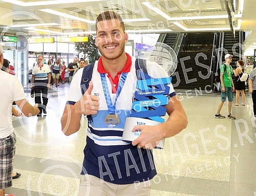 Arrival of the Serbian water polo team at the airport 