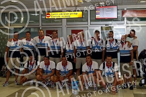 Arrival of the Serbian water polo team at the airport 