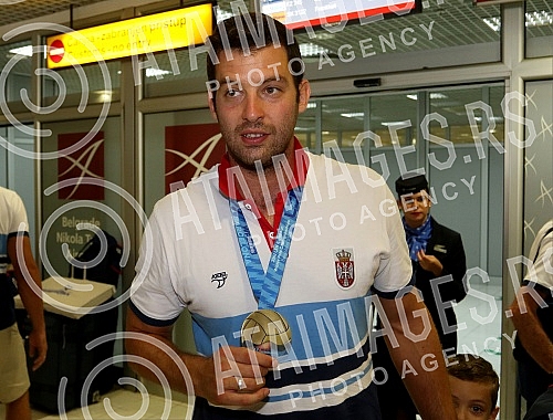 Arrival of the Serbian water polo team at the airport 