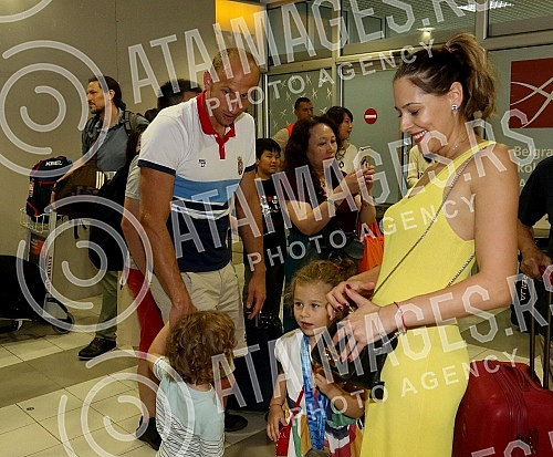 Arrival of the Serbian water polo team at the airport 