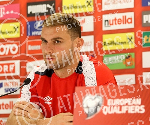 Press conference and training of national team of Serbia ahead of FIFA World Cup qualification match against Austria held at Ernst Happel stadium. Konferencija i trening reprezentacije Srbije pred utakmicu kvalifikacija za Svetsko prvenstvo u fudbal