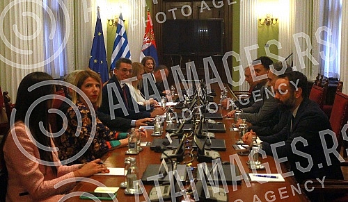 Members of the Parliamentary Friendship Group with Greece, led by Group President Veroljub Arsic, met with Greek Tourism Minister Vassilis Kikilias and a delegation from the Greek Parliament. Clanovi Poslanicke grupe prijateljstva sa Grckom, na cel