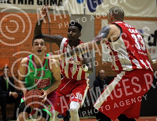 ABA League playoffs final game 3 between Mega Leks and Crvena Zvezda Telekom played at Pinki sports hall. Treca utakmica finala plej ofa ABA lige izmedju kosarkasa Mega Leks i Crvene zvezde Telekom odigrana u hali Pinki.