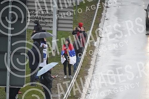 Gathering of citizens in front of the Sava Center who will join the protest and the blockade of the highway near the Sava Center with a request to ban the work of Rio Tinto in Serbia.Okupljanje gradjana ispred Sava centa  koji ce se pridruziti prot