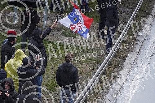 Gathering of citizens in front of the Sava Center who will join the protest and the blockade of the highway near the Sava Center with a request to ban the work of Rio Tinto in Serbia.Okupljanje gradjana ispred Sava centa  koji ce se pridruziti prot